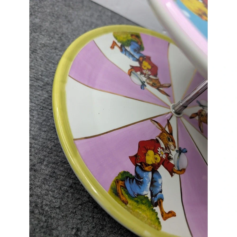 Retired DEPT 56 Alice In‎ Wonderland Bunny Rabbit 2 Tier Tidbit Serving Dish